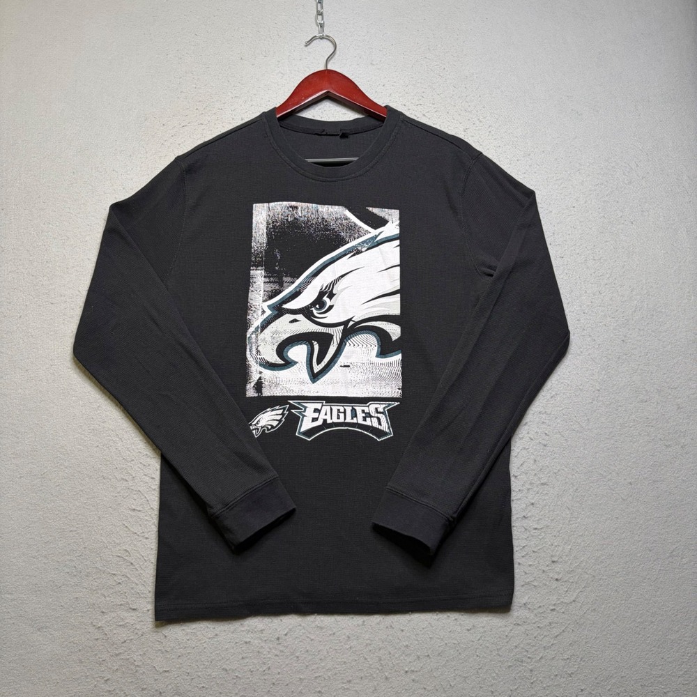 NFL Philadelphia Eagles Thermal Shirt Men Large Black Waffle Knit Graphic Y2K